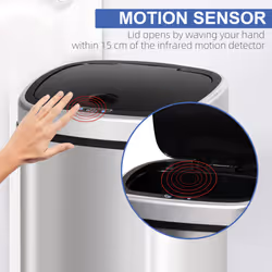 HOMCOM Sensor Dustbin Touchless Trash Can Automatic Stainless Steel 48L