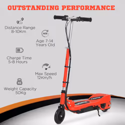 HOMCOM Foldable Kids Electric Scooter, for Ages 7-14 Years, Red