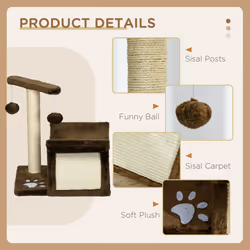 PawHut Cat Tree Plush Scratcher Kitty Activity Play Centre Tunnel Dangling Ball - Additional view 4