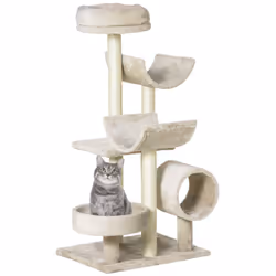PawHut Cat Tree for Indoor Cats with Scratching Post Perch Tunnel Beige - Additional view 7