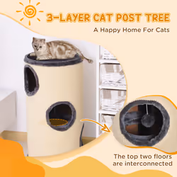 PawHut Cat Scratching Barrel Sisal Activity Center 3 Dens Observation Deck 70H