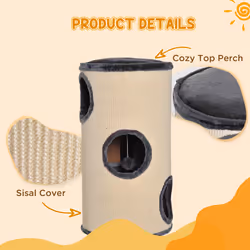 PawHut Cat Scratching Barrel Sisal Activity Center 3 Dens Observation Deck 70H - Additional view 4