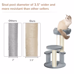 PawHut Cat Tree Scratcher Kitty Activity Center 2 Perch Sisal Rope Grey - Additional view 4