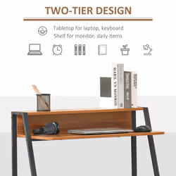 HOMCOM 2-Tier Storage Computer Workstation with Shelf, Metal Frame Walnut - Additional view 5