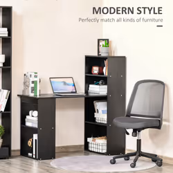 HOMCOM 120cm Computer Desk Bookshelf Writing Table 6 Shelves Black