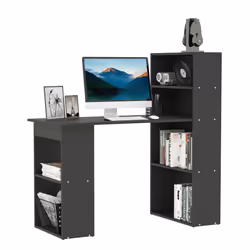 HOMCOM 120cm Computer Desk Bookshelf Writing Table 6 Shelves Black - Additional view 7
