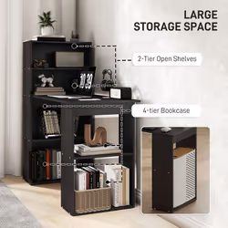 HOMCOM 120cm Computer Desk Bookshelf Writing Table 6 Shelves Black - Additional view 8