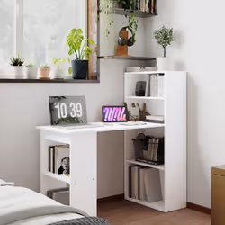 HOMCOM 120cm Computer Desk Bookshelf Writing Table 6 Shelves White