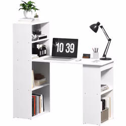 HOMCOM 120cm Computer Desk Bookshelf Writing Table 6 Shelves White