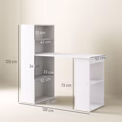 HOMCOM 120cm Computer Desk Bookshelf Writing Table 6 Shelves White