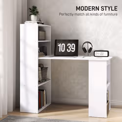HOMCOM 120cm Computer Desk Bookshelf Writing Table 6 Shelves White - Additional view 4