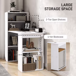 HOMCOM 120cm Computer Desk Bookshelf Writing Table 6 Shelves White - Additional view 5