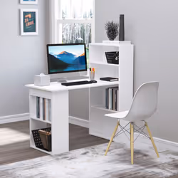 HOMCOM 120cm Computer Desk Bookshelf Writing Table 6 Shelves White - Additional view 7