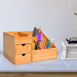 HOMCOM Organiser Holder Multi-Function Storage Caddy Drawers Natural Bamboo