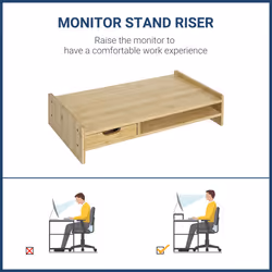 HOMCOM Monitor Riser Laptop PC Plinth Stand Desktop Organiser W/ Drawer Bamboo