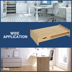 HOMCOM Monitor Riser Laptop PC Plinth Stand Desktop Organiser W/ Drawer Bamboo - Additional view 6