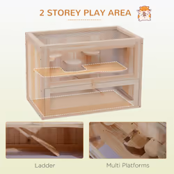 PawHut 2 Levels Wooden Hamster Cage Mice Rodents Hutch Small Animals - Additional view 6