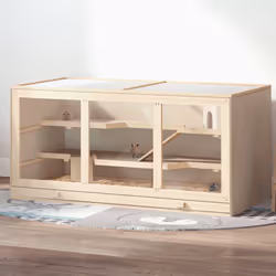 PawHut Wooden Hamster Cage, Exercise Play House Pen with Tray, Openable Top