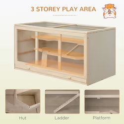 PawHut Wooden Hamster Cage, Exercise Play House Pen with Tray, Openable Top