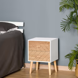 HOMCOM Bedside Table 2 Drawers Side Cabinet Wooden Storage Chest