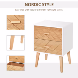 HOMCOM Bedside Table 2 Drawers Side Cabinet Wooden Storage Chest