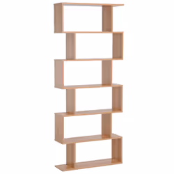 HOMCOM 6-Tier Wooden Modern S-Shaped Storage Shelf for Home Natural