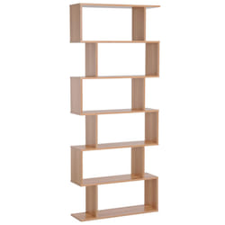 HOMCOM 6-Tier Wooden Modern S-Shaped Storage Shelf for Home Natural