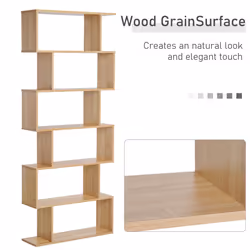 HOMCOM 6-Tier Wooden Modern S-Shaped Shelf Storage Unit Home Office Oak Colour - Additional view 4