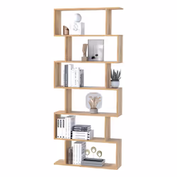 HOMCOM 6-Tier Wooden Modern S-Shaped Shelf Storage Unit Home Office Oak Colour - Additional view 5