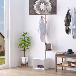 HOMCOM Coat Rack Storage Bench Hallway Tree Hat Hanger Entryway Bedroom Stand