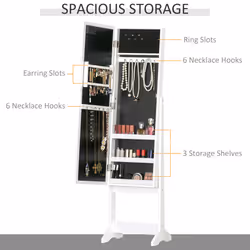 HOMCOM Free Standing LED Mirrored Jewelry Cabinet Armoire Floor Organiser
