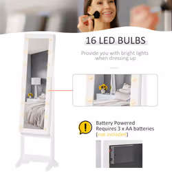 HOMCOM Free Standing LED Mirrored Jewelry Cabinet Armoire Floor Organiser - Additional view 4
