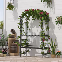 Outsunny Garden Arbour Bench Plant Climbing Support Trellis Rose Vines Black
