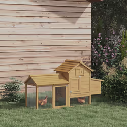 PawHut Chicken Coop Hen Cage Small Animal Hutch Nesting Box Outdoor Run Natural