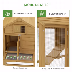 PawHut Chicken Coop Hen Cage Small Animal Hutch Nesting Box Outdoor Run Natural - Additional view 5