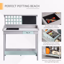 HOMCOM Outdoor Potting Table Bench Workstation with Wood Planting Shelves