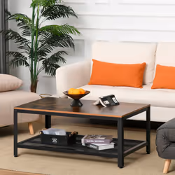 HOMCOM 2-Tier Wooden Coffee Table Retro Industrial Style Side Desk