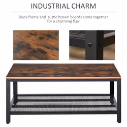 HOMCOM 2-Tier Wooden Coffee Table Retro Industrial Style Side Desk