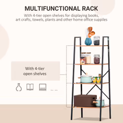 HOMCOM 4-Tier Minimalistic Ladder Shelf Home Display Storage Brown