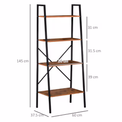 HOMCOM 4-Tier Minimalistic Ladder Shelf Home Display Storage Brown - Additional view 8