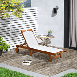 Outsunny Outdoor Texteline Chaise Sun Lounger Acacia Wood Bed Recliner w/ Wheels