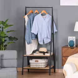 HOMCOM 2-Tier Garment Rack Storage Shelves Metal Coat Shoes Clothes Stand