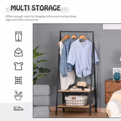 HOMCOM 2-Tier Garment Rack Storage Shelves Metal Coat Shoes Clothes Stand - Additional view 4