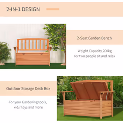 Outsunny Garden Storage Bench, 2 Seater Fir Wood Outdoor Bench, Natural