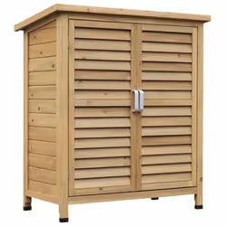 Outsunny Wooden Garden Two-Door Storage Shed | Solid Fir Wood Cabinet for Garage & Outdoors
