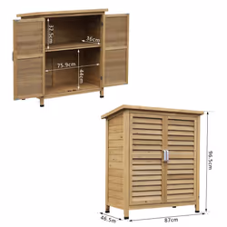 Outsunny Wooden Garden Two-Door Storage Shed | Solid Fir Wood Cabinet for Garage & Outdoors