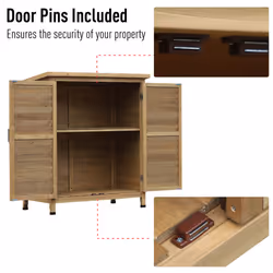 Outsunny Wooden Garden Two-Door Storage Shed | Solid Fir Wood Cabinet for Garage & Outdoors - Additional view 4