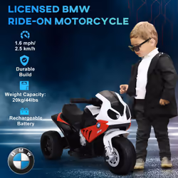 HOMCOM Electric Kids Ride on Motorcycle BMW Liscensed w/ Headlights Music Red