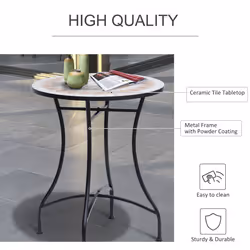 Outsunny Mosaic Table Round Ceramic Bistro Garden Furniture Side Bar Table Patio