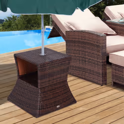 Outsunny Rattan Wicker Tea Coffee Table w/ Umbrella Hole Storage Space